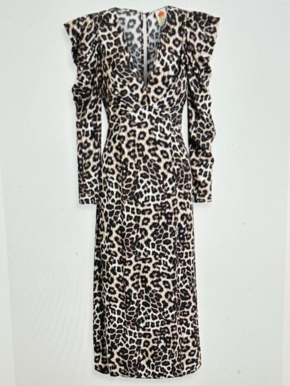 FARM RIO Ruched leopard-print satin midi dress Size S